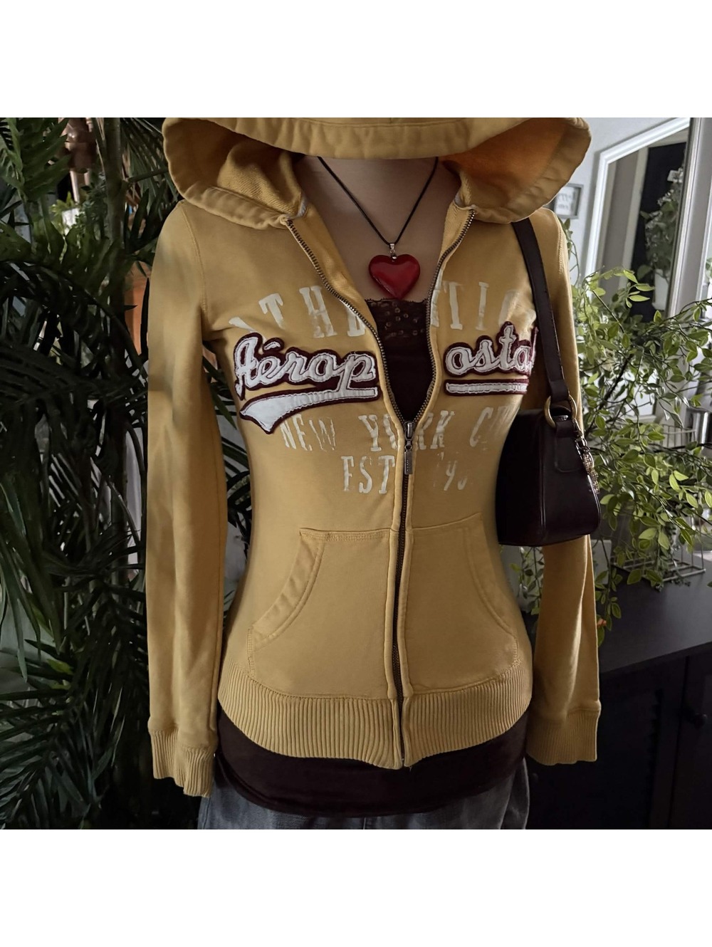 y2k aeropostale yellow zip up hoodie